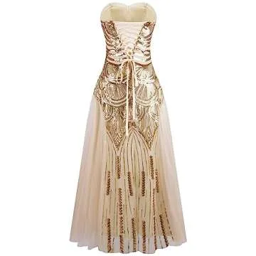 Angel-fashions Women's Champagne Sequin Strapless Sweetheart Mesh Lace up Banquet Dress X-Large