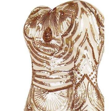 Angel-fashions Women's Champagne Sequin Strapless Sweetheart Mesh Lace up Banquet Dress X-Large