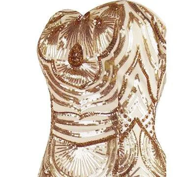 Angel-fashions Women's Champagne Sequin Strapless Sweetheart Mesh Lace up Banquet Dress X-Large