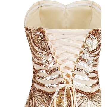 Angel-fashions Women's Champagne Sequin Strapless Sweetheart Mesh Lace up Banquet Dress X-Large