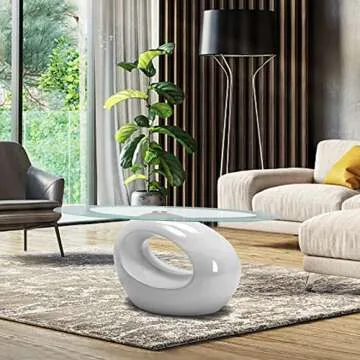 COSVALVE Contemporary Glass Coffee Table for Living Room, Oval Glass Table Set, Tempered Glass Top &...