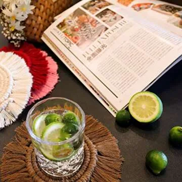 Coasters for Drinks Absorbent, Boho Coasters for Wooden Table, Macrame Coasters, Farmhouse Drink Coaster Set for Kinds of Mugs and Cups, 4PCS, Assorted Colors