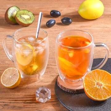 FULGNU Double Wall Glass Coffee Mugs, 12 Oz Clear Coffee Mugs with Handle, Insulated Glass Coffee Mugs Set of 2, Perfect for Espresso, Cappuccino, Latte, Americano, Tea Bag, Beverage