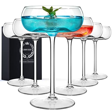 Chouggo Set of 6 Martini Glasses, Act Deco 7Oz Crystal Coupe Glass with Unique Convex Bottom, Elegan...