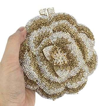 DJBM Round Shape Floral Rhinestone Evening Clutch Floral Crystal Clutch Purses Evening Bags for Wome...