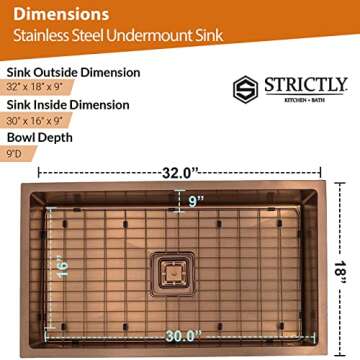 Strictly Sinks 32 Inch Copper Undermount Kitchen Sink