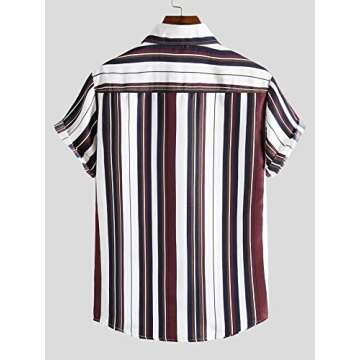 Floerns Men's Striped Shirts Casual Short Sleeve Button Down Shirts A Multicoloured L