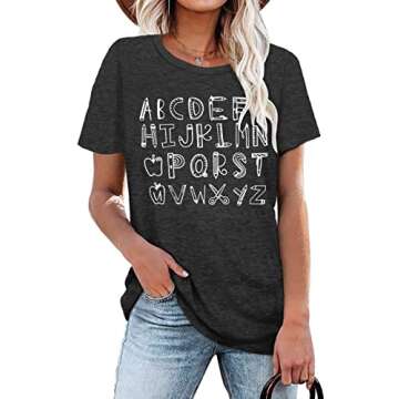 Cute Teacher Shirt for Women - Alphabet Graphic Tee for Educators