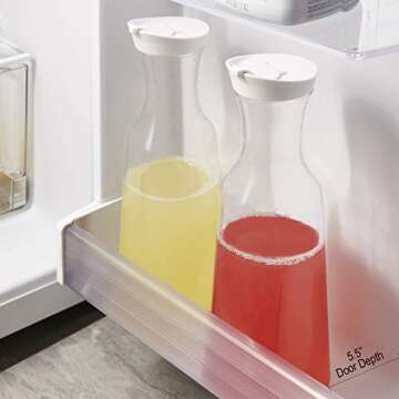 STORi Clear Plastic 50-ounce Square Base Beverage Carafes | set of 2 | White Lids