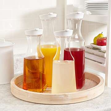 STORi Clear Plastic 50-ounce Square Base Beverage Carafes | set of 2 | White Lids