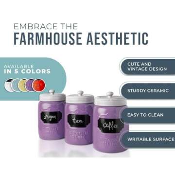 Mason Jar Ceramic Canister Set - Stylish Kitchen Storage Containers with Airtight Lids