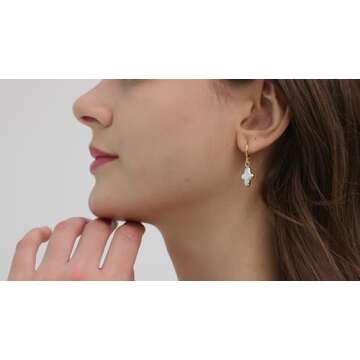 Iutymu Nature Freshwater Pearl Cross Earrings Elegant Christian Pearl Jewelry, Beachy Pearl Jewelry, Cross Pearl Earrings, Baroque Pearl Earrings (Gold Edge)