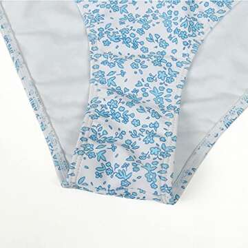 MOSHENGQI Women Bandeau High Waisted Bikini Push Up High Cut Swimsuits (L, Blue Ditsy Floral)