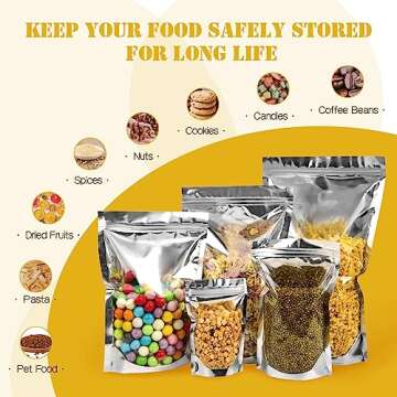 100PCS Resealable Mylar Bags for Food Storage, 5.9'' x 8.7'' Smell Proof Ziplock Bags Freestanding, Aluminum Foil Packaging Pouches Bag for Cookies, Nuts, Tea, Candy - 6.3 Mil