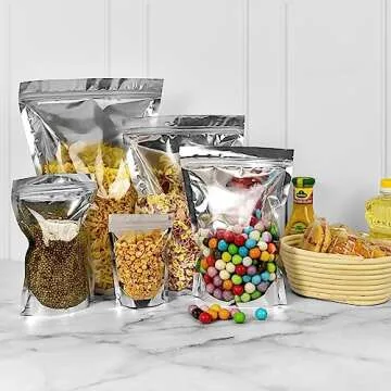 100PCS Resealable Mylar Bags for Food Storage, 5.9'' x 8.7'' Smell Proof Ziplock Bags Freestanding, Aluminum Foil Packaging Pouches Bag for Cookies, Nuts, Tea, Candy - 6.3 Mil
