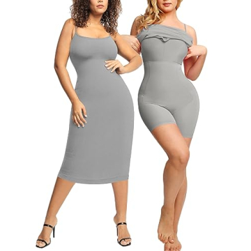 Popilush Shapewear Dress Bodycon Midi Dress Built-in Bra Summer Casual Tummy Control Slip Dress with...