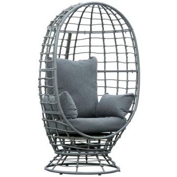Outsunny Wicker Egg Chair, 360 Rotating Indoor Outdoor Boho Basket Seat with Cushion and Pillows for...
