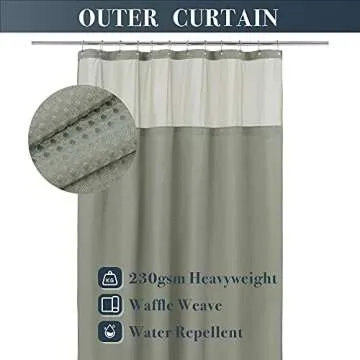 N&Y HOME Waffle Weave Shower Curtain with Snap-in Fabric Liner & Hooks Set - Hotel Style, Waterproof...