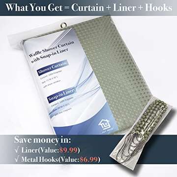 N&Y HOME Waffle Weave Shower Curtain with Snap-in Fabric Liner & Hooks Set - Hotel Style, Waterproof & Washable, Heavyweight Fabric & Mesh Top Window - 71x72, Sage Green