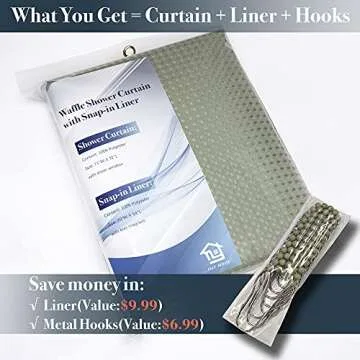 N&Y HOME Waffle Weave Shower Curtain with Snap-in Fabric Liner & Hooks Set - Hotel Style, Waterproof & Washable, Heavyweight Fabric & Mesh Top Window - 71x72, Sage Green