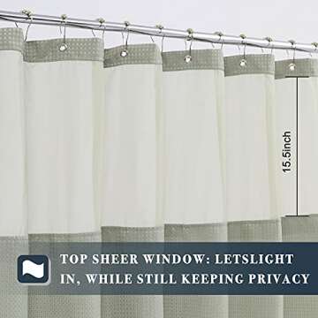 N&Y HOME Waffle Weave Shower Curtain with Snap-in Fabric Liner & Hooks Set - Hotel Style, Waterproof & Washable, Heavyweight Fabric & Mesh Top Window - 71x72, Sage Green