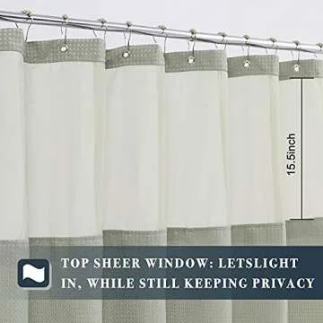 N&Y HOME Waffle Weave Shower Curtain with Snap-in Fabric Liner & Hooks Set - Hotel Style, Waterproof & Washable, Heavyweight Fabric & Mesh Top Window - 71x72, Sage Green