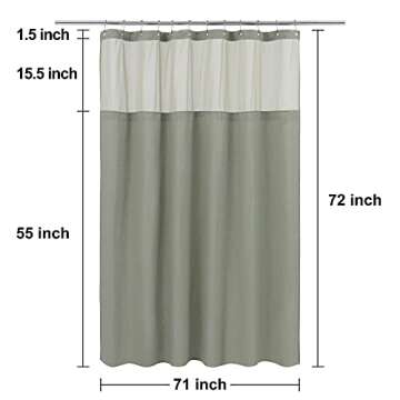N&Y HOME Waffle Weave Shower Curtain with Snap-in Fabric Liner & Hooks Set - Hotel Style, Waterproof & Washable, Heavyweight Fabric & Mesh Top Window - 71x72, Sage Green