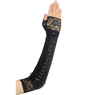 Stylish BABEYOND Lace Up Fingerless Gloves – Long Elbow Gloves for Costume Parties
