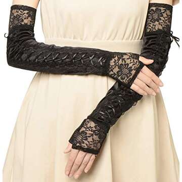 Stylish BABEYOND Lace Up Fingerless Gloves for Parties