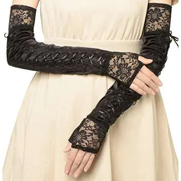 Stylish BABEYOND Lace Up Fingerless Gloves for Parties