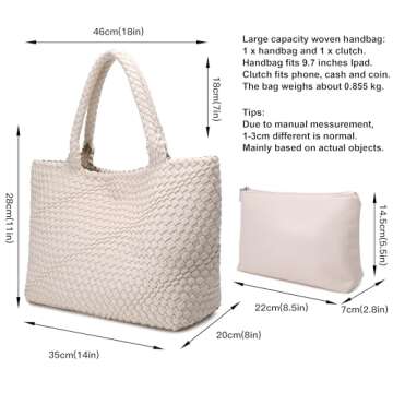 Woven Bag for Women, Fashion Top Handle Shoulder Bag Vegan Leather Shopper Bag Large Travel Tote Bag