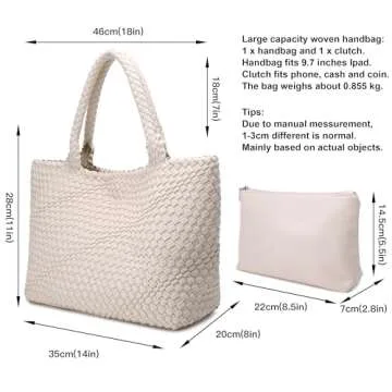 Woven Bag for Women, Fashion Top Handle Shoulder Bag Vegan Leather Shopper Bag Large Travel Tote Bag