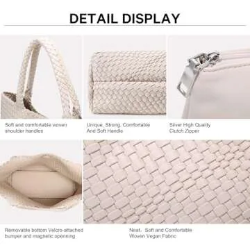 Woven Bag for Women, Fashion Top Handle Shoulder Bag Vegan Leather Shopper Bag Large Travel Tote Bag
