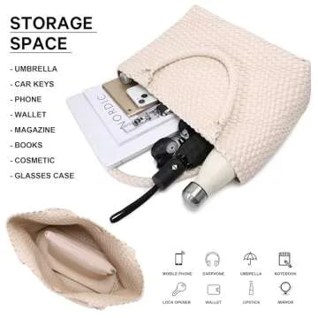 Woven Bag for Women, Fashion Top Handle Shoulder Bag Vegan Leather Shopper Bag Large Travel Tote Bag