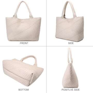 Woven Bag for Women, Fashion Top Handle Shoulder Bag Vegan Leather Shopper Bag Large Travel Tote Bag