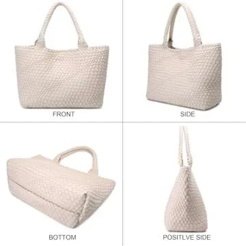 Woven Bag for Women, Fashion Top Handle Shoulder Bag Vegan Leather Shopper Bag Large Travel Tote Bag