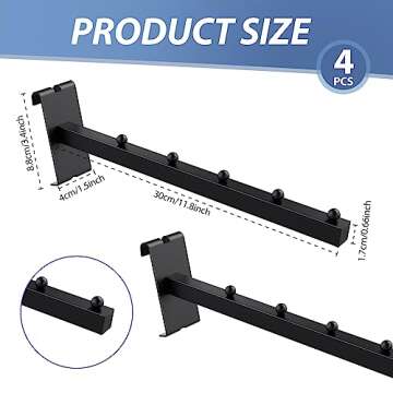 4 Pack Gridwall Waterfall Faceout with 5 Balls 12 Inch Gridwall Clothes Hanger Gridwall Waterfall Faceout Hooks Rectangular Tube Display for Wire Grid and Grid Wall (4, Black)