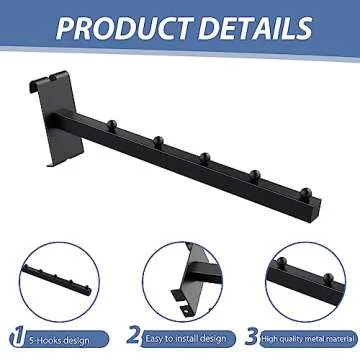 4 Pack Gridwall Waterfall Faceout with 5 Balls 12 Inch Gridwall Clothes Hanger Gridwall Waterfall Faceout Hooks Rectangular Tube Display for Wire Grid and Grid Wall (4, Black)