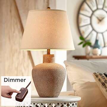 360 Lighting Bentley Farmhouse Rustic Western Table Lamp with Table Top Dimmer 29" Tall Brown Leaf Hammered Pot Metal White Shade for Living Room Bedroom House Bedside Nightstand Home Office