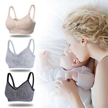 Aerfine Womens Seamless Sleep Nursing Bra 3-Pack - Comfort & Style