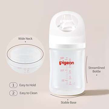 Pigeon PP Nursing Bottle Wide Neck, Anti-Colic, Streamlined Body, Natural Feel, Easy to Clean, 5.4 O...