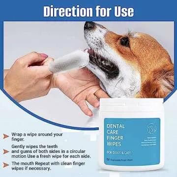 Spanielbuns Dog Dental Wipes for Cats & Dogs Teeth Cleaning - Dog Breath Freshener, Tartar Remover, All Natural Ingredients Dog Dental Care, 50ct Pre-Soaked Finger Toothbrush Wipes, No Hard Toothbrush