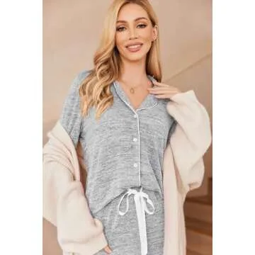 Ekouaer Soft Cotton Pajamas for Women Stylish Lounge Set