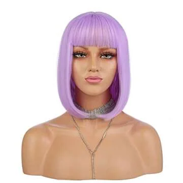 eNilecor Short Bob Hair Wigs 12" Straight with Flat Bangs Synthetic Colorful Cosplay Daily Party Wig...