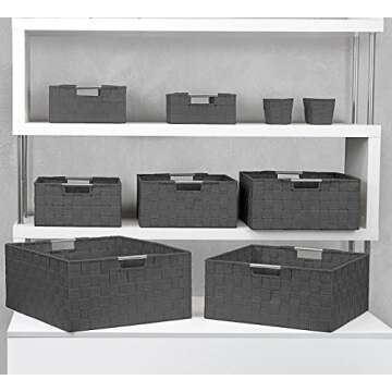 Sorbus Set of 9 Storage Baskets for Organizing, Mesh Hand-Woven Design, Linen Closet Organizers and Storage, Organizer Storage Baskets for Shelves, Variety Pack Organizers and Storage (Gray)