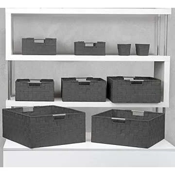 Sorbus Set of 9 Storage Baskets for Organizing, Mesh Hand-Woven Design, Linen Closet Organizers and Storage, Organizer Storage Baskets for Shelves, Variety Pack Organizers and Storage (Gray)