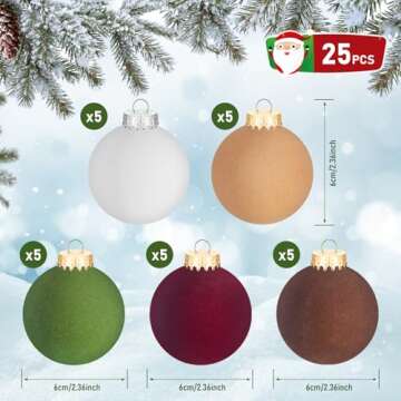 25PCS Velvet Christmas Ornaments,Flocked Ornaments,Shatterproof Bulk Christmas Balls Ornaments,Xmas ...