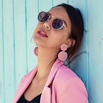 Handmade Tropical Flower Raffia Earrings for Summer