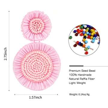 Handmade Tropical Flower Raffia Earrings for Summer