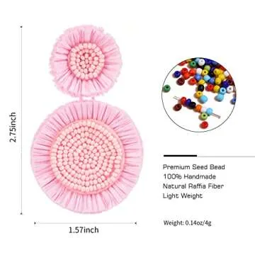 Handmade Tropical Flower Raffia Earrings for Summer